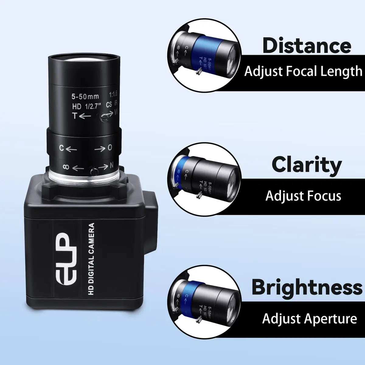 MMlove USB Camera 5MP HD Webcam 5-50mm Manual 10X Varifocus Zoom Lens | High-Resolution Video for Skype/Zoom - view 4