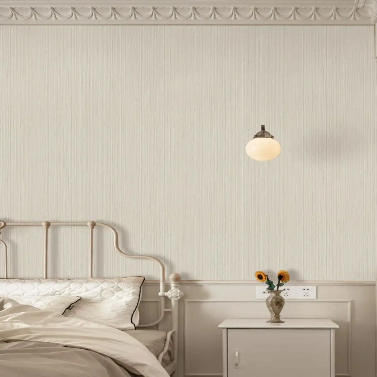 TANONE Grasscloth Peel and Stick Wallpaper 45cm x 25.5m (17.7" x 984") | Beige Grey Silver Textured Vinyl - view 5