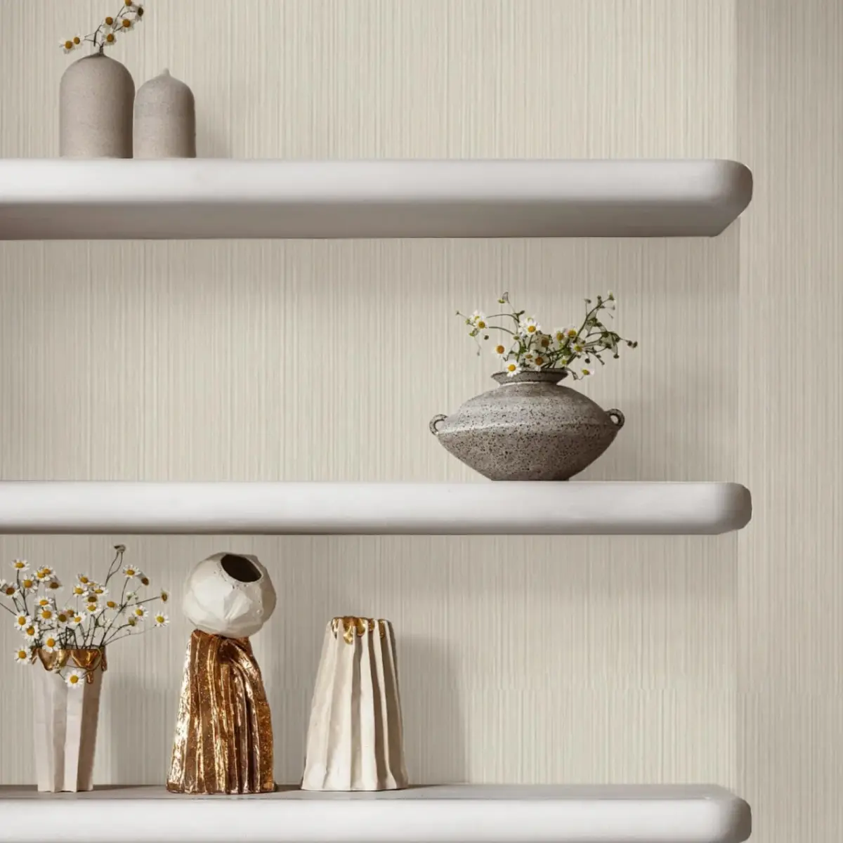 TANONE Grasscloth Peel and Stick Wallpaper 45cm x 25.5m (17.7" x 984") | Beige Grey Silver Textured Vinyl - view 6