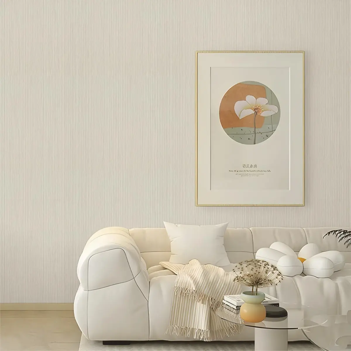 TANONE Grasscloth Peel and Stick Wallpaper 45cm x 25.5m (17.7" x 984") | Beige Grey Silver Textured Vinyl - view 3
