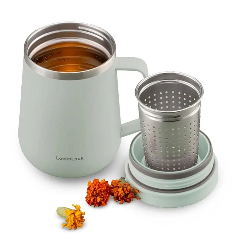 LocknLock Metro Tea Mug Mint 400ml (13oz) | Double Wall Stainless Steel Insulated Tumbler with Tea Infuser - main product image