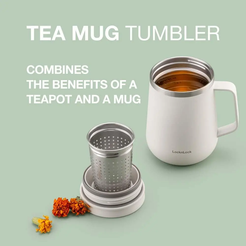 LocknLock Metro Tea Mug Mint 400ml (13oz) | Double Wall Stainless Steel Insulated Tumbler with Tea Infuser - view 2