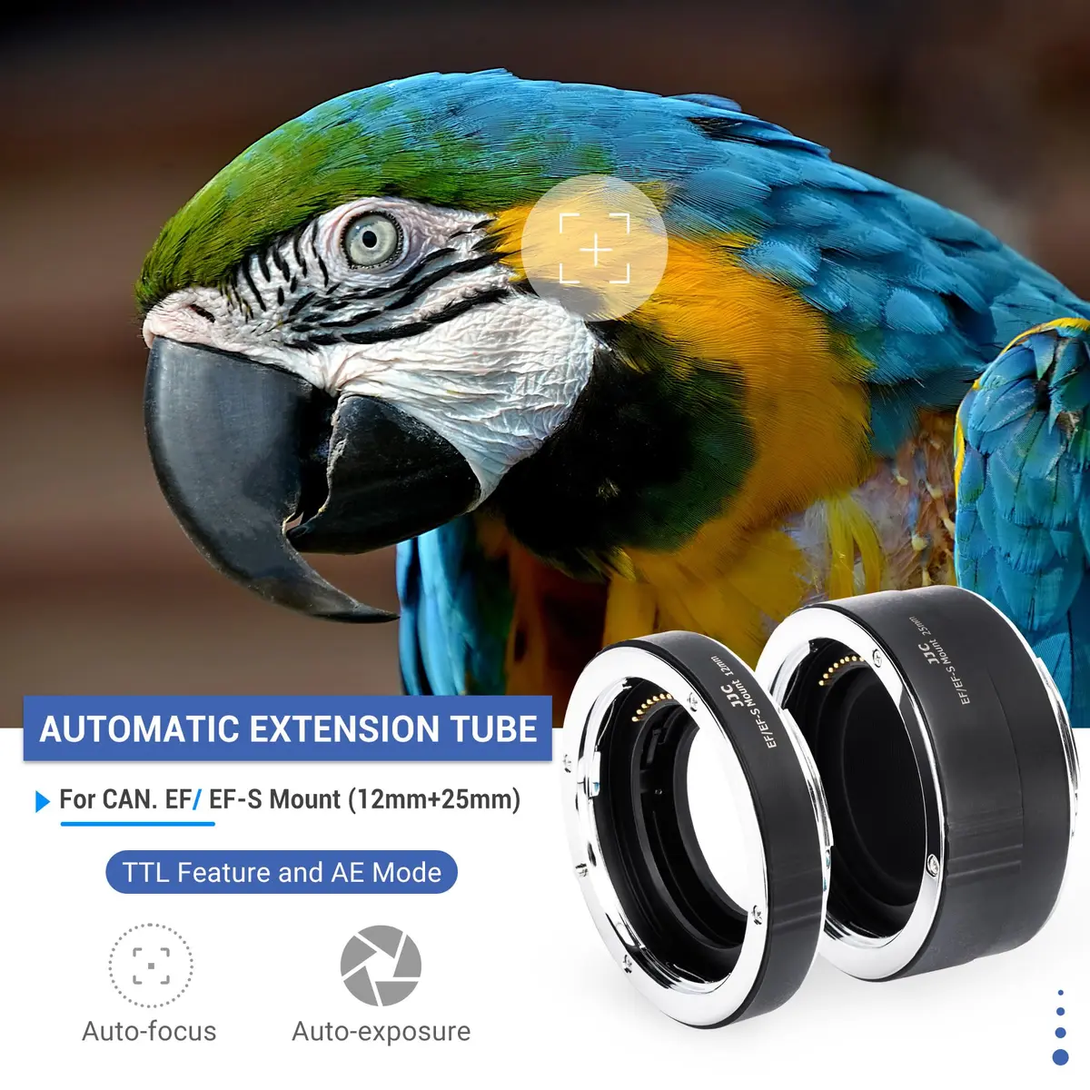 JJC Auto Focus Macro Extension Tube Set for Canon EF/EF-S Mount (12mm & 25mm) | Converts Lenses for Macro Photography - view 2