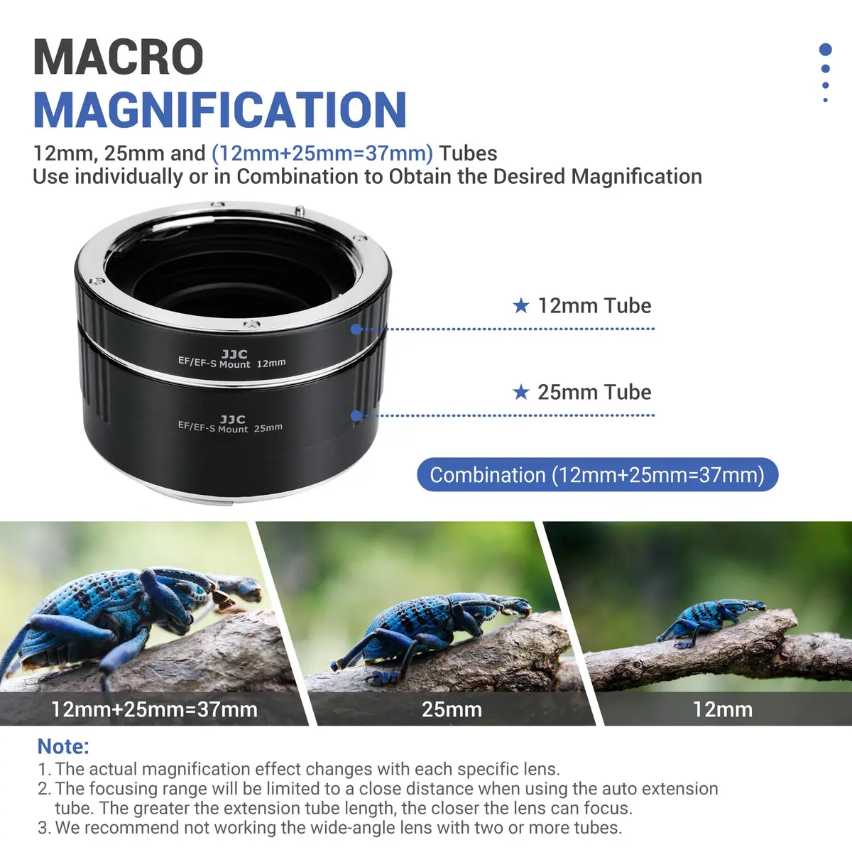 JJC Auto Focus Macro Extension Tube Set for Canon EF/EF-S Mount (12mm & 25mm) | Converts Lenses for Macro Photography - view 4