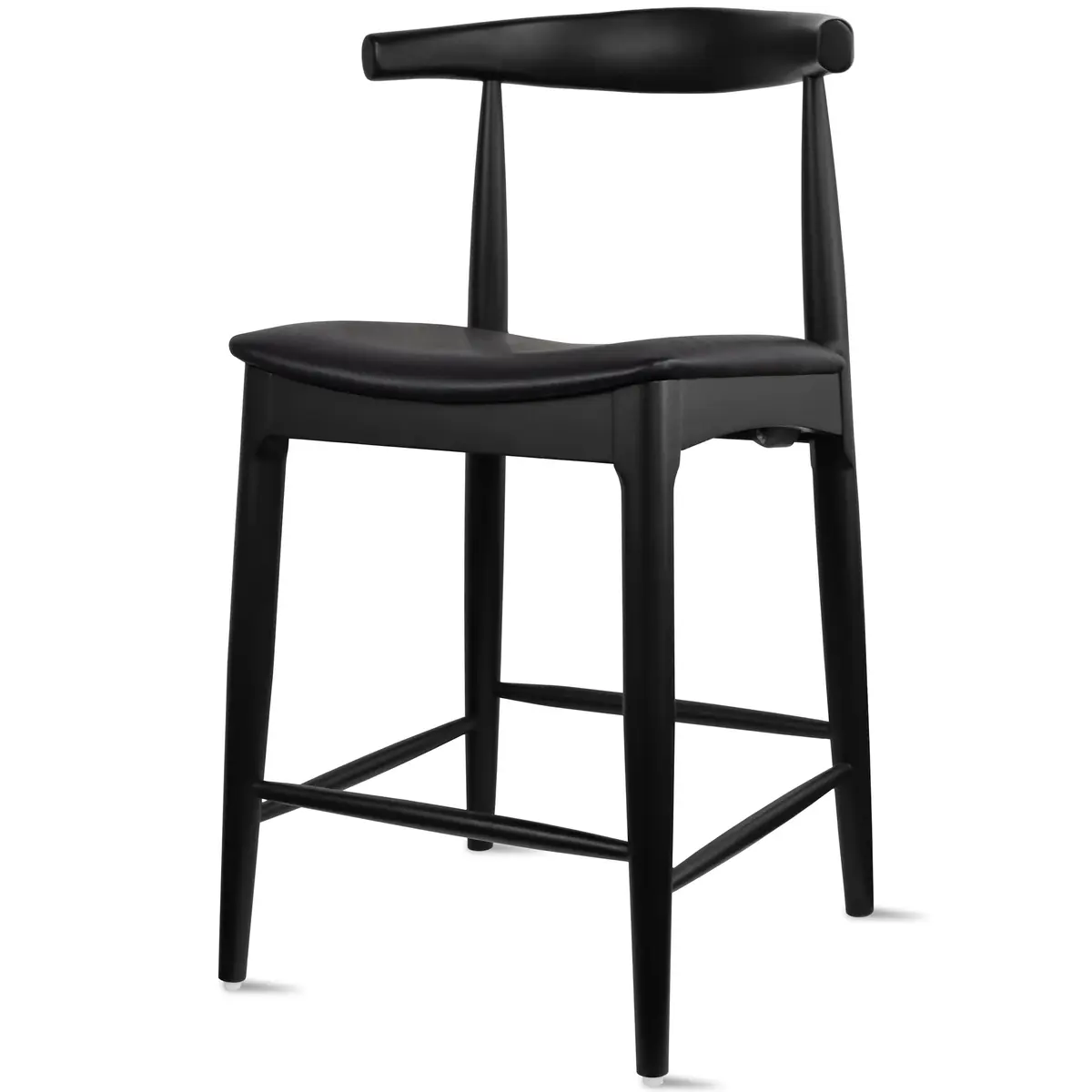 2xhome Elbow Countertop Height Bar Stool Wood Frame Dark PU Leather | Mid Century Modern Style - view 5