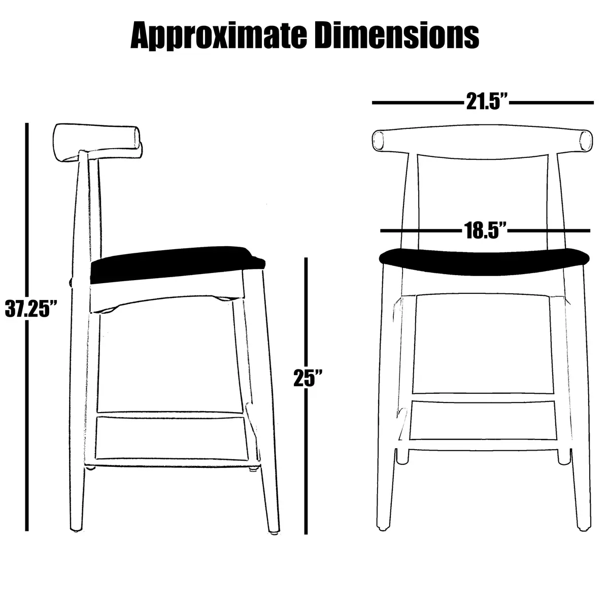 2xhome Elbow Countertop Height Bar Stool Wood Frame Dark PU Leather | Mid Century Modern Style - view 2