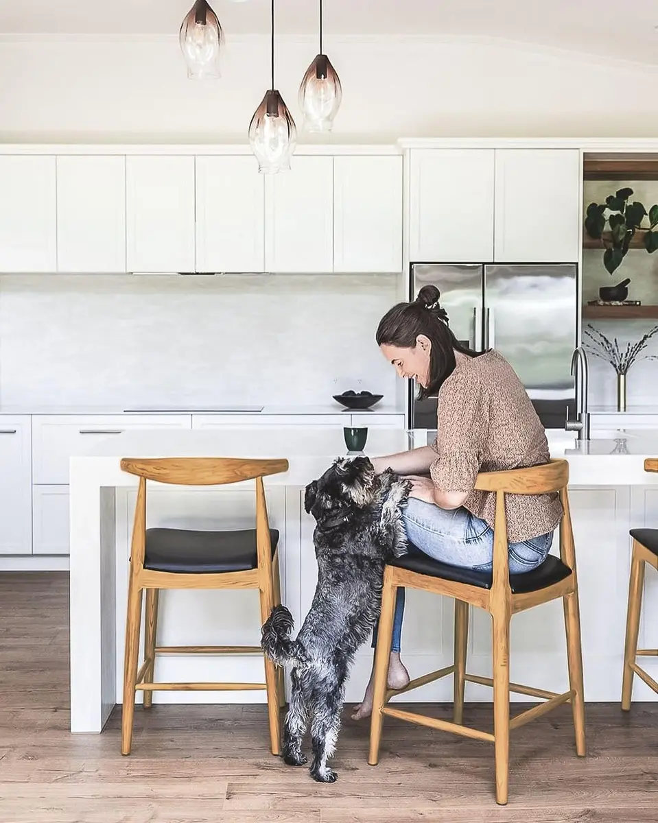 2xhome Elbow Countertop Height Bar Stool Wood Frame Light Natural | Mid-Century Modern Comfort - view 3
