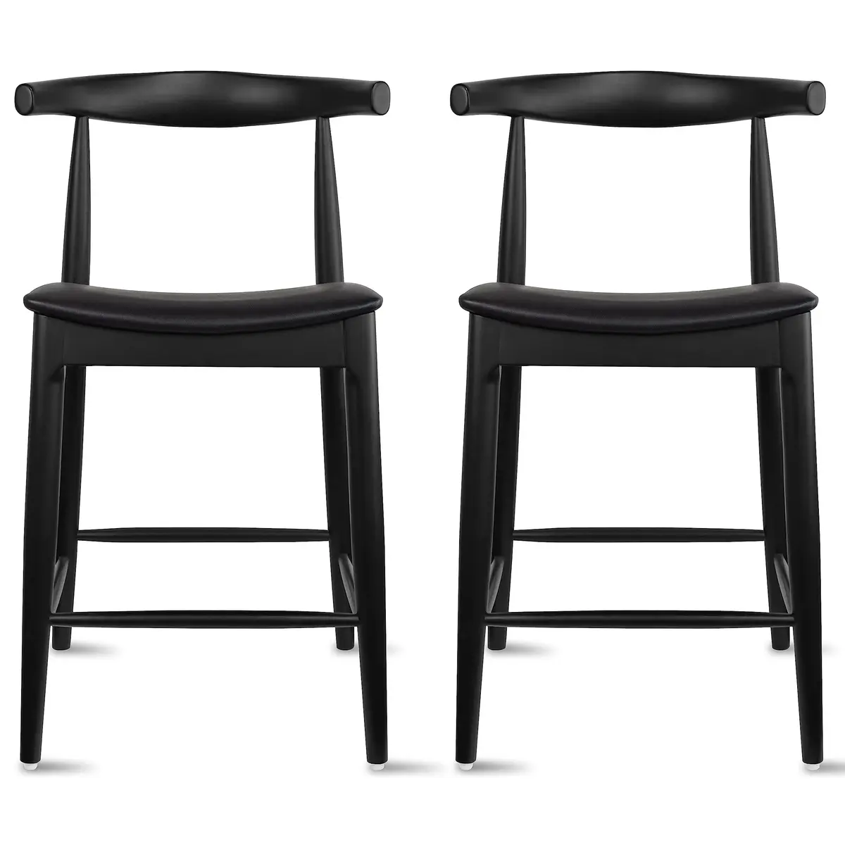 2xhome Solid Wood Farmhouse Counter Stool 25" | Modern Accent Elbow Chair with PU Leather Seat - main product image