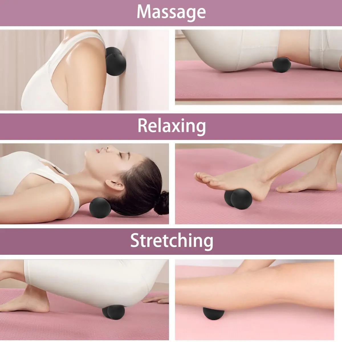 ANVICTOX Peanut Massage Ball,Double Lacrosse Ball for Neck Sore Muscles,Medium Density Myofascial Release Massager Ball for Deep-Tissue Massage Muscle Knots Yoga Therapy(Black) | Portable Deep Tissue Relief - view 4