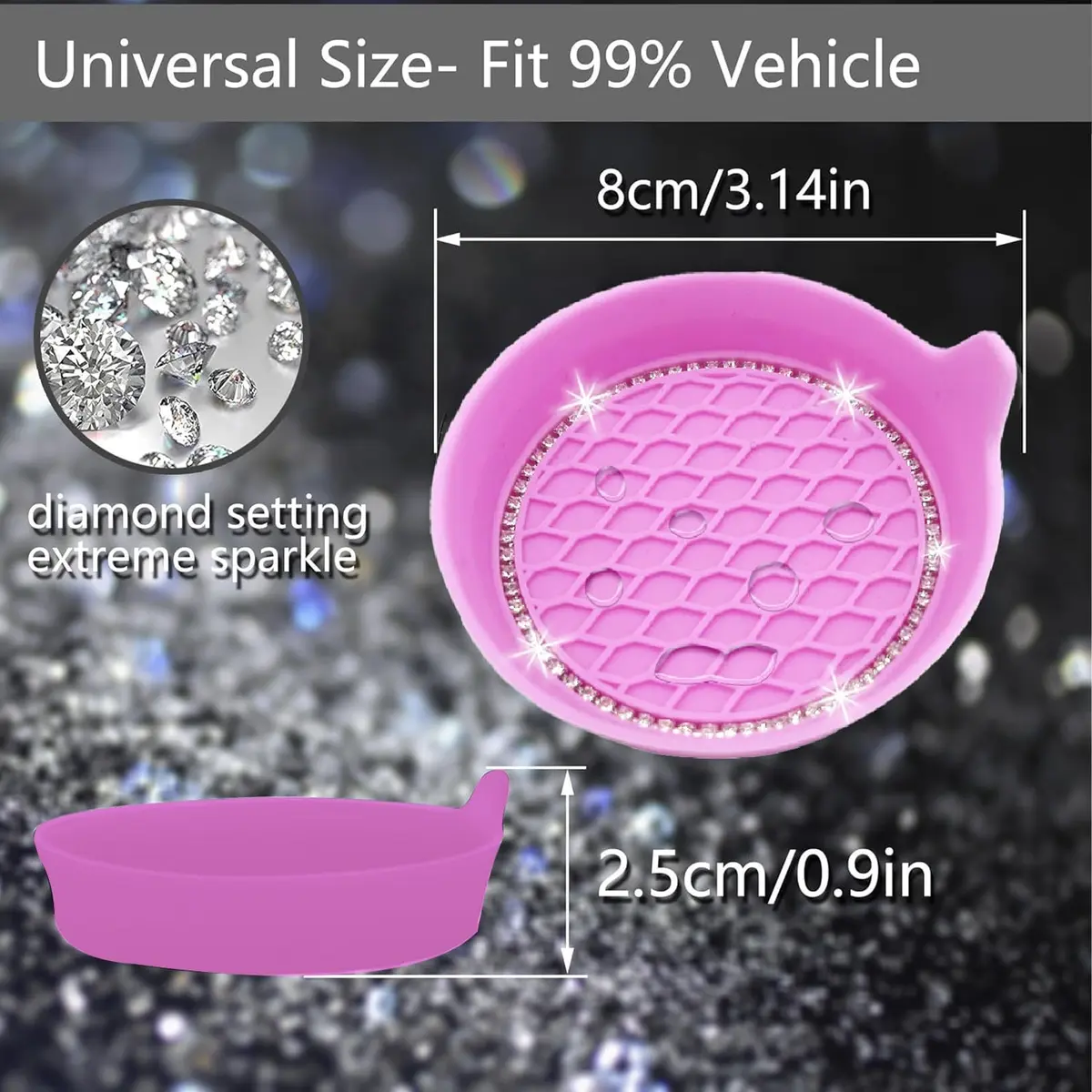 NBTEPEM Bling Car Cup Holder Coasters 4 pcs | Universal Silicone Crystal Rhinestone Automotive Interior Accessories for Women (Pink) - view 2