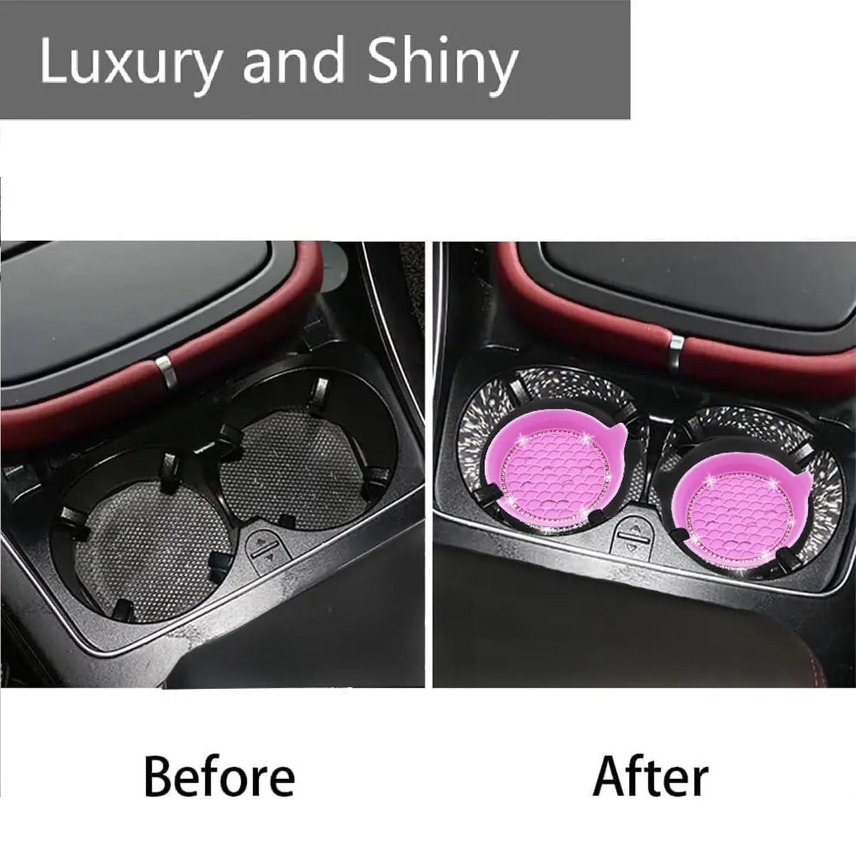NBTEPEM Bling Car Cup Holder Coasters 4 pcs | Universal Silicone Crystal Rhinestone Automotive Interior Accessories for Women (Pink) - view 4