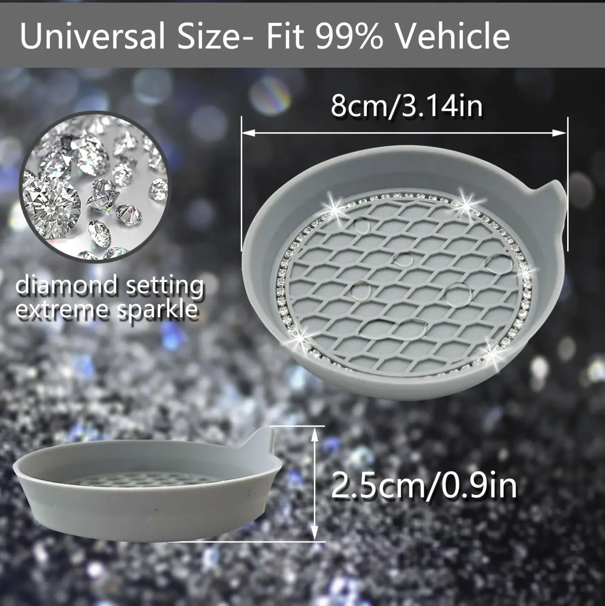 NBTEPEM Bling Car Cup Holder Coasters 4 pcs (2.75 inch) | Crystal Rhinestone Automotive Interior Accessories for Women - view 2