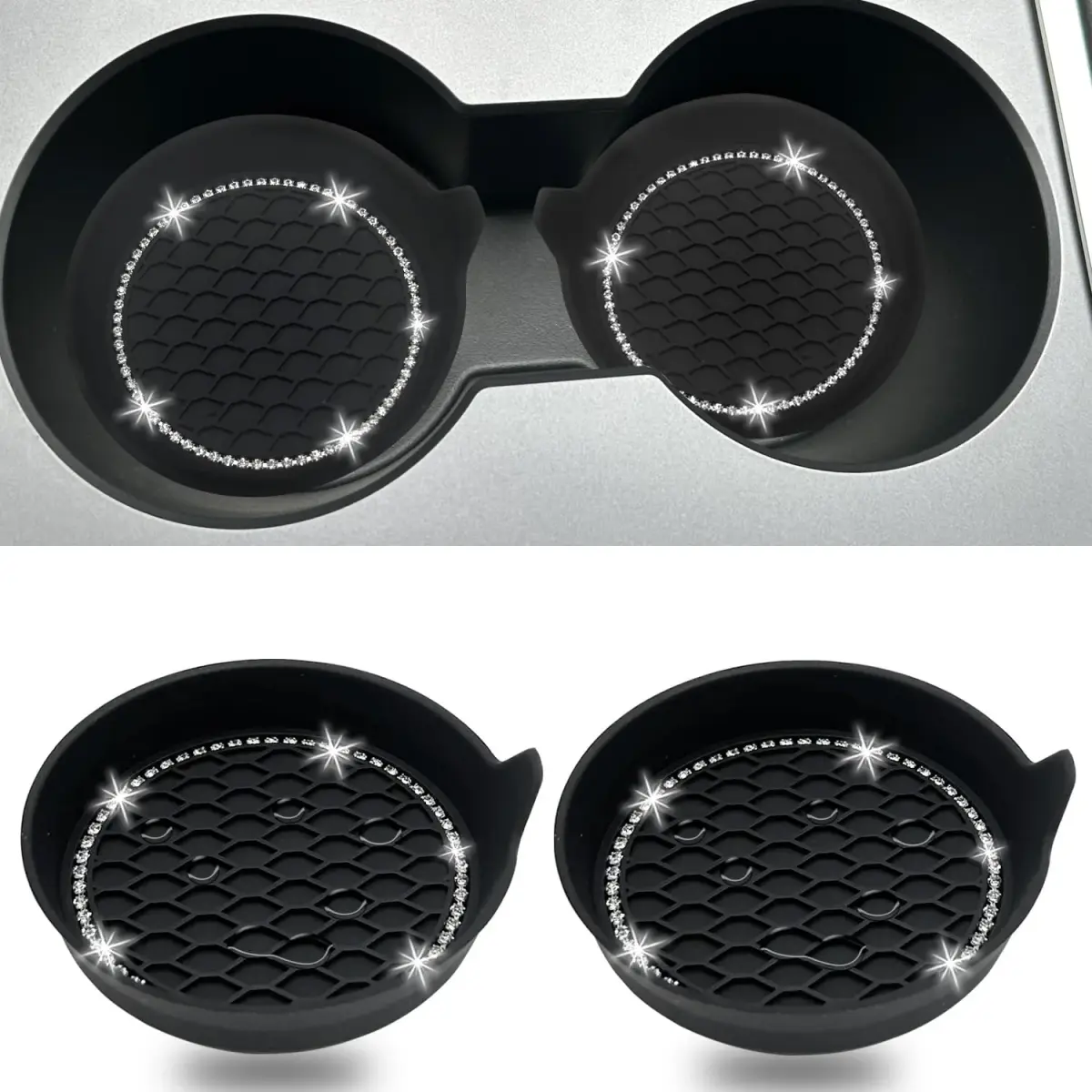 NBTEPEM Bling Car Cup Holder Coasters 2.75 inch (7cm) - Set of 2 Black | Sparkle & Protect Your Car Interior - main product image