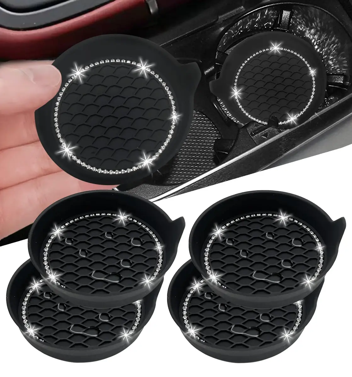 NBTEPEM Bling Car Cup Holder Coasters 7cm (2.75 inch) | 4-Piece Set for Universal Fit - main product image
