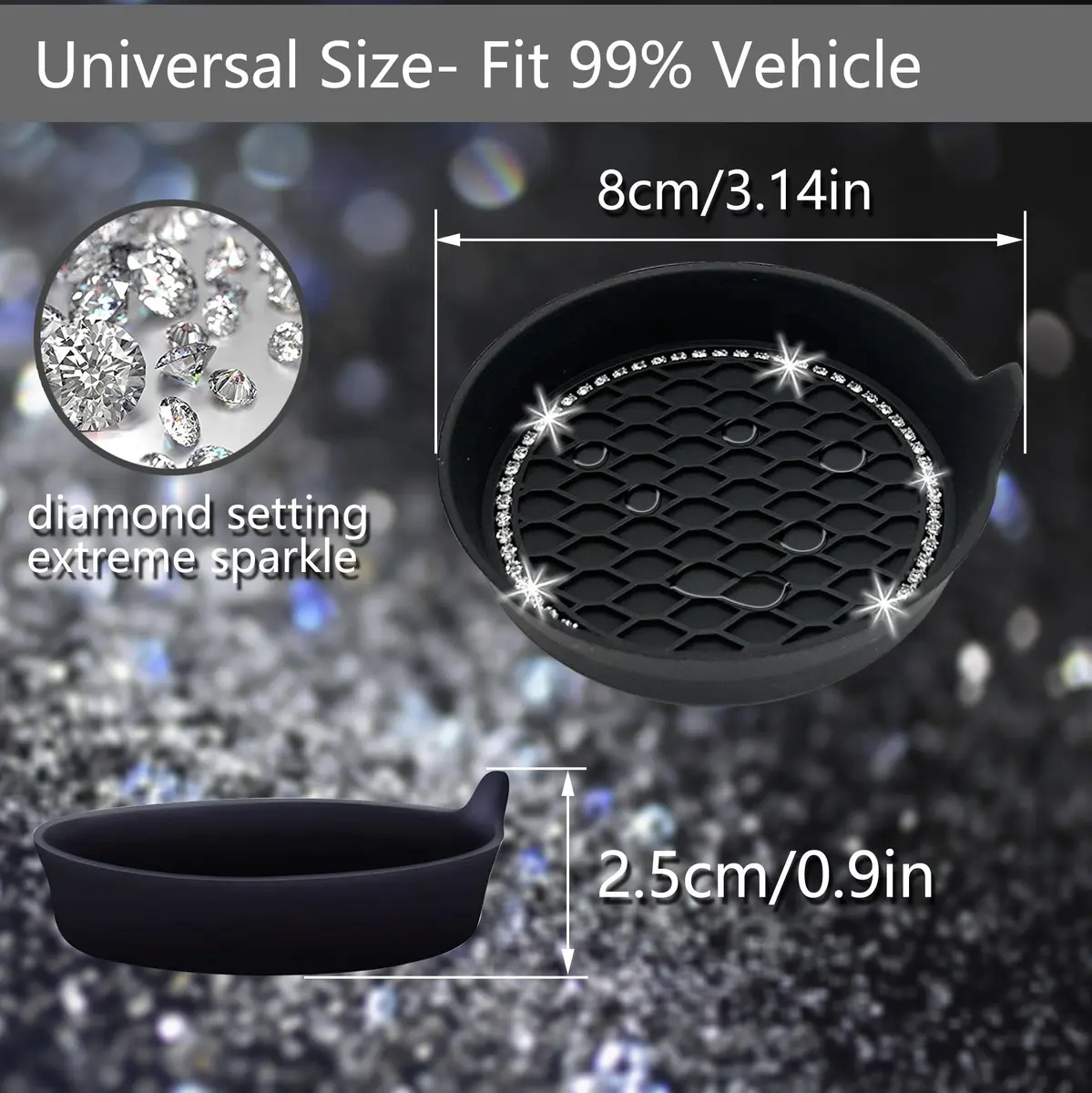 NBTEPEM Bling Car Cup Holder Coasters 7cm (2.75 inch) | 4-Piece Set for Universal Fit - view 2