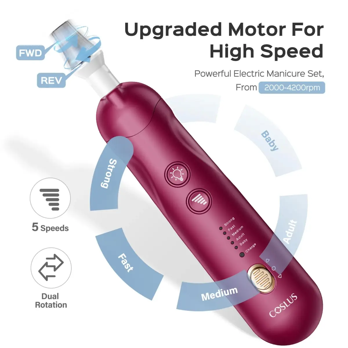 COSLUS C43 Professional Manicure Pedicure Kit with Upgrade Standard Grinder | 5000 RPM Cordless Electric Nail File for Home Use - view 4