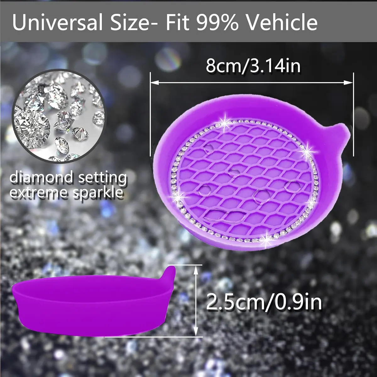 NBTEPEM Bling Car Cup Holder Coasters 2.75 inch (7cm) Purple Set of 4 | Sparkle & Protect Your Car Interior - view 2
