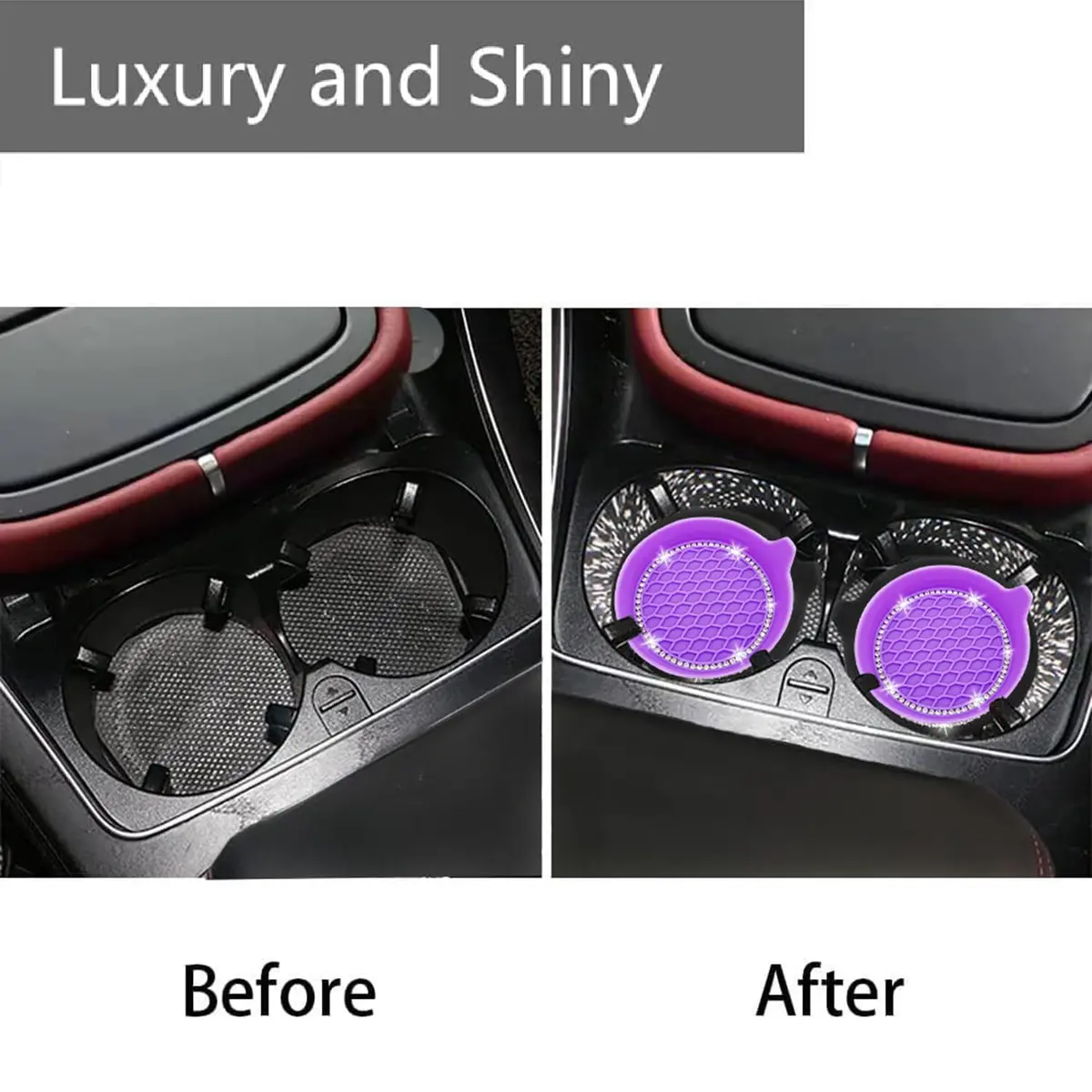 NBTEPEM Bling Car Cup Holder Coasters 2.75 inch (7cm) Purple Set of 4 | Sparkle & Protect Your Car Interior - view 3