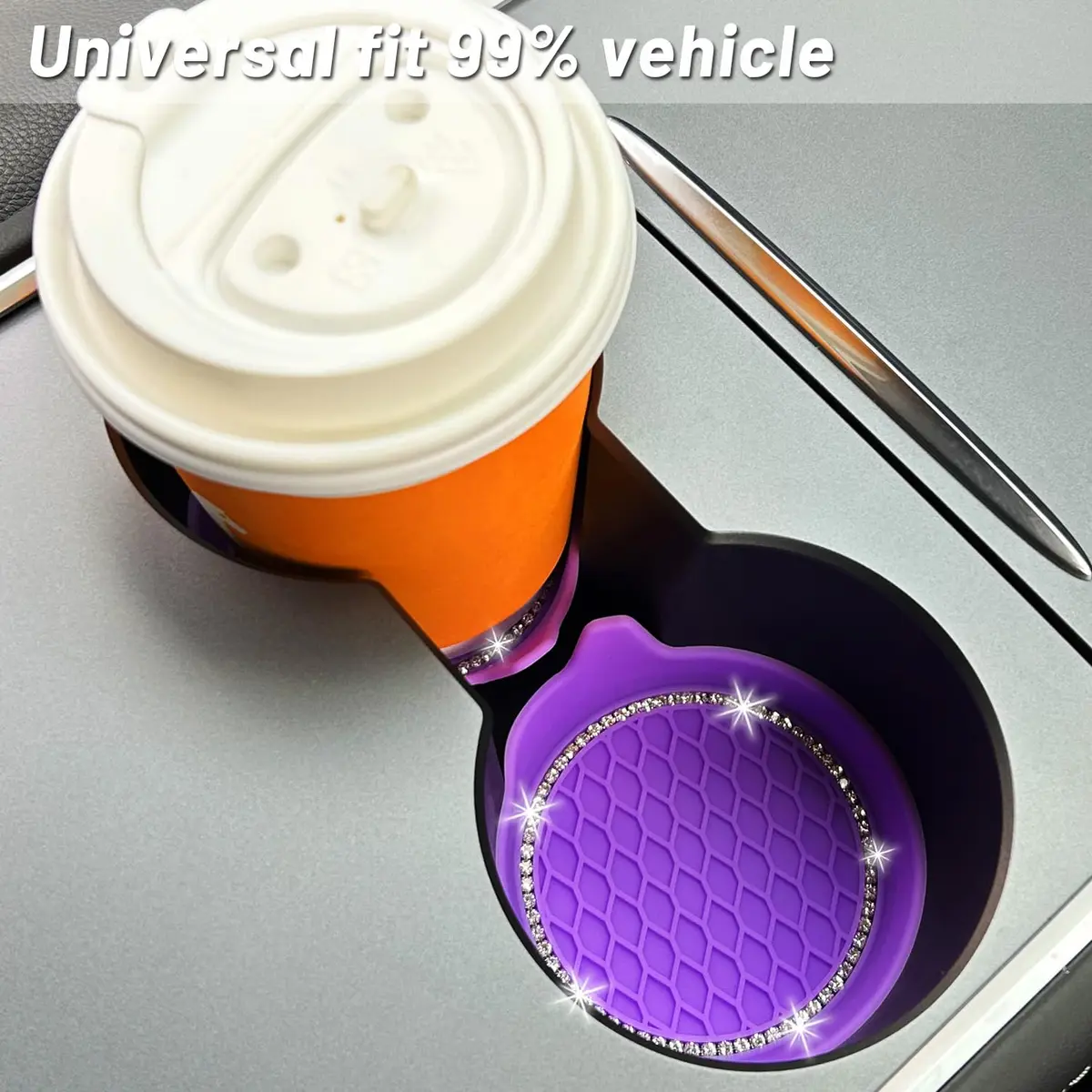 NBTEPEM Bling Car Cup Holder Coasters 2.75 inch (7cm) Purple Set of 4 | Sparkle & Protect Your Car Interior - view 4
