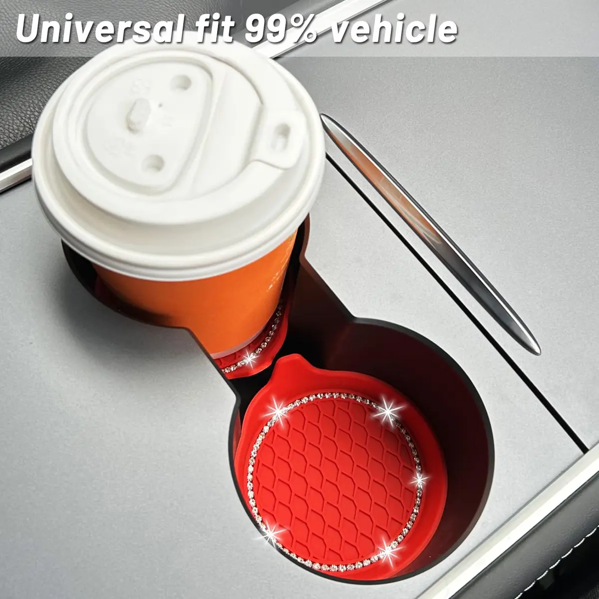 NBTEPEM Bling Car Cup Holder Coasters 2.75 inch (7cm) Silicone Set of 4 | Sparkle Red Automotive Interior Accessories for Women - view 4