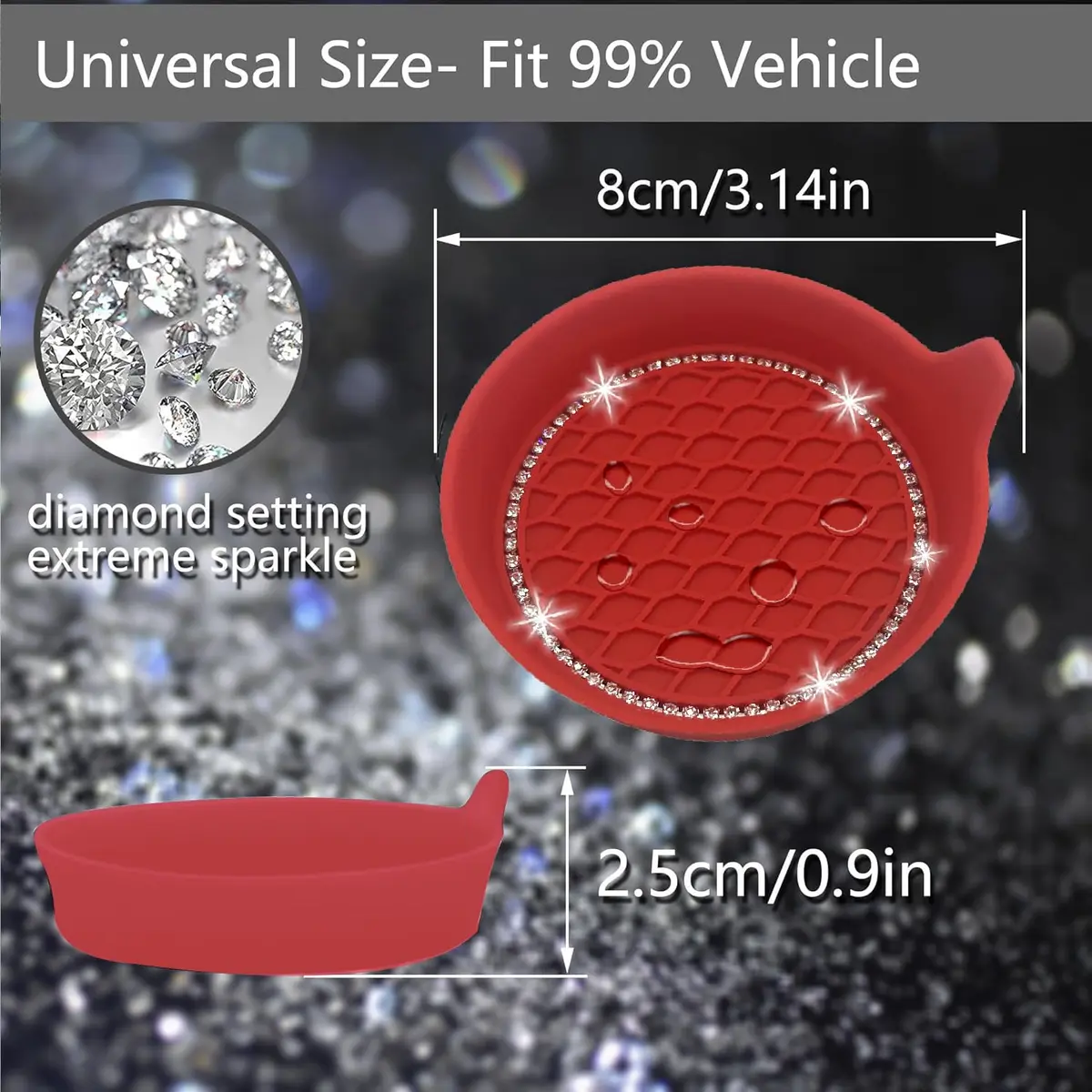 NBTEPEM Bling Car Cup Holder Coasters 2.75 inch (7cm) Silicone Set of 4 | Sparkle Red Automotive Interior Accessories for Women - view 2