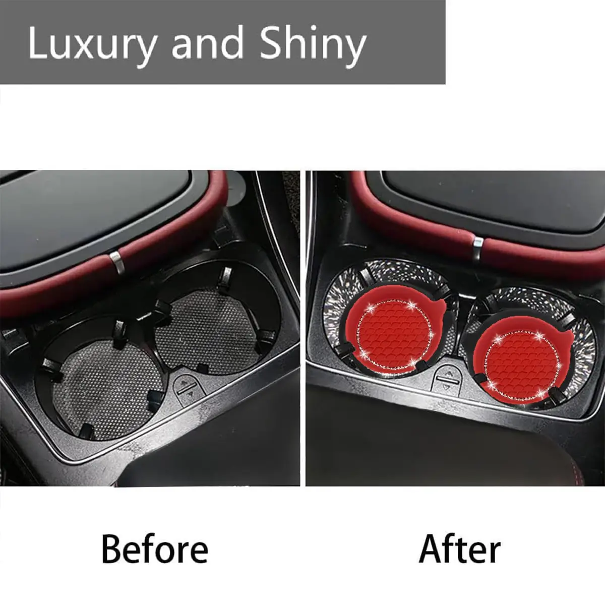 NBTEPEM Bling Car Cup Holder Coasters 2.75 inch (7cm) Silicone Set of 4 | Sparkle Red Automotive Interior Accessories for Women - view 3