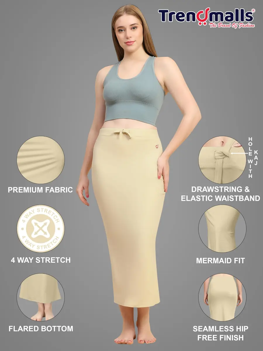 TRENDMALLS Saree Shapewear Petticoat for Women XX-Large Beige | Fishcut Mermaid Silhouette for Easy Movement - view 2