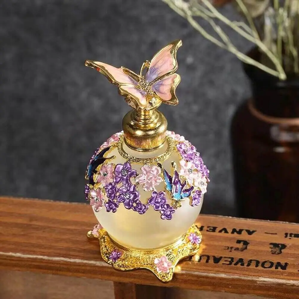 TEAMWILL Vintage Purple Butterfly Perfume Bottle 25ml (0.85 Fl Oz) | Decorative Glass Oil & Perfume Applicator - main product image