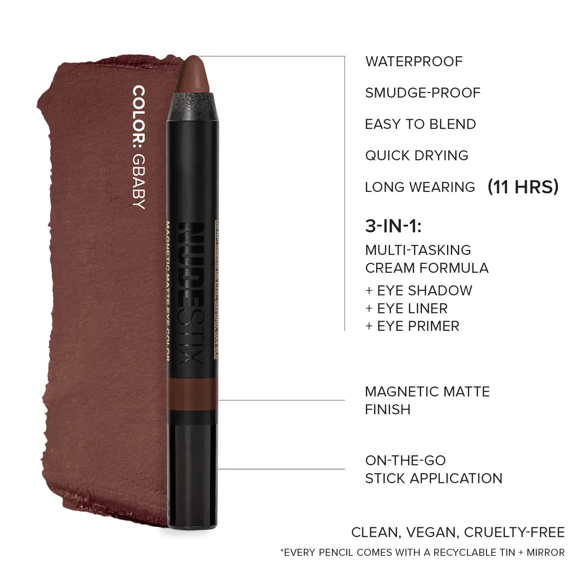 Nudestix Magnetic Matte Eye Color 3-in-1 | Waterproof, Vegan & Cruelty-Free Eyeshadow Pencil - view 3