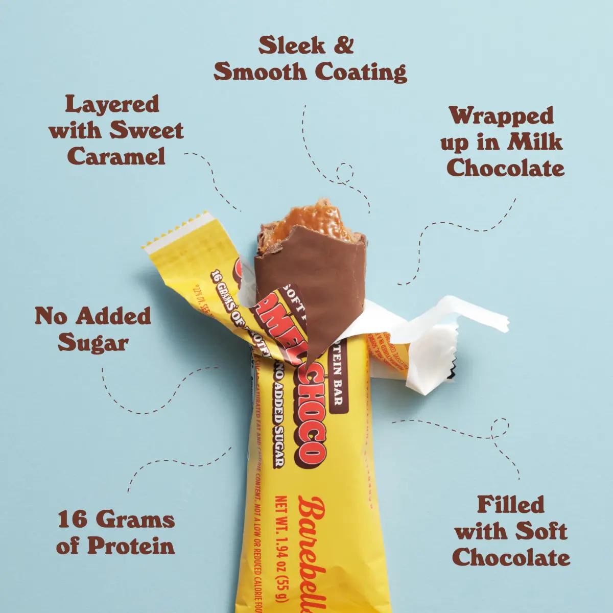 BAREBELLS Soft Protein Bar Caramel Choco 12 Count (1.9oz / 54g) | High Protein Snack for Indian Fitness Goals - view 3