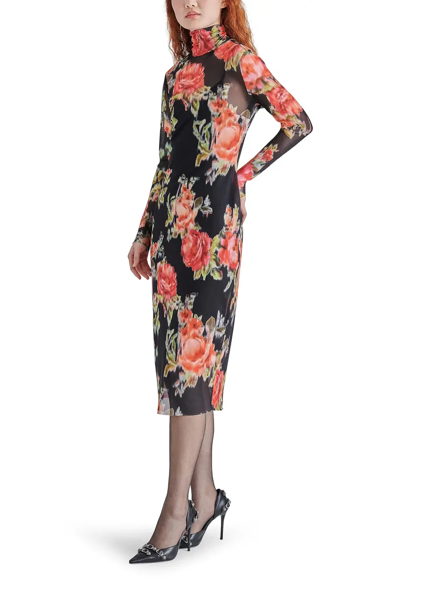 Steve Madden Vivienne Dress, Faded Rose, X-Small | Psychedelic Dreams Mesh Midi - view 2