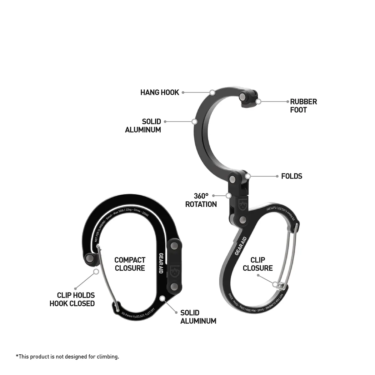 GEAR AID HEROCLIP Carabiner Clip and Hook Small | 2 Pack, Hot Rod Red, 50 lbs Capacity - view 3