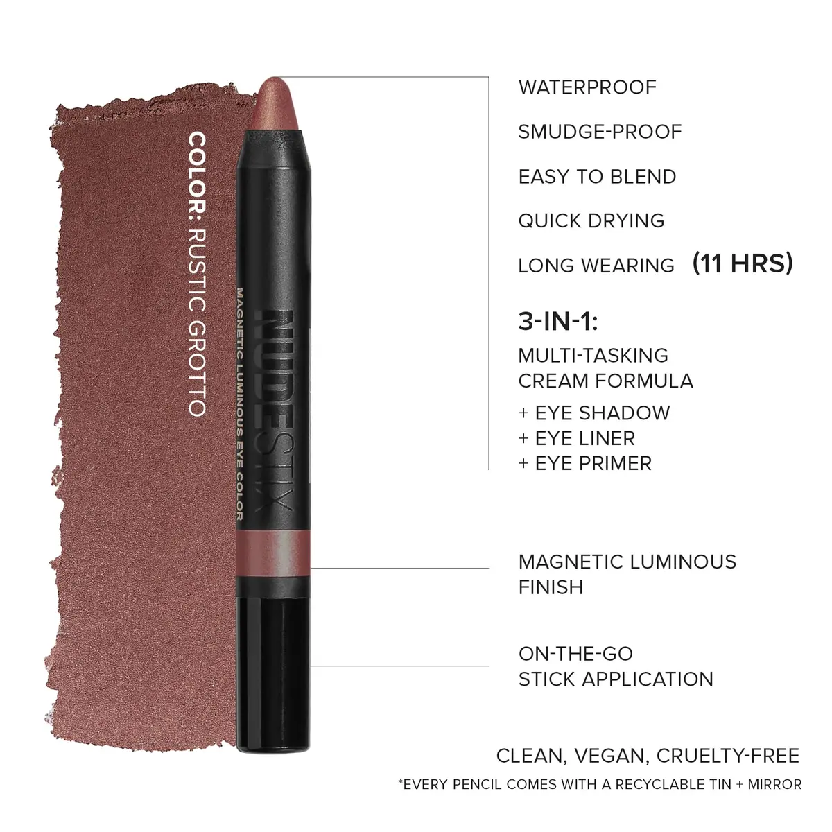 Nudestix Magnetic Luminous Eye Color 4-in-1 Cream Eyeshadow Stick | Long-Wear Waterproof Satin Finish | Vegan & Cruelty-Free Shade: Rustic Grotto - view 3