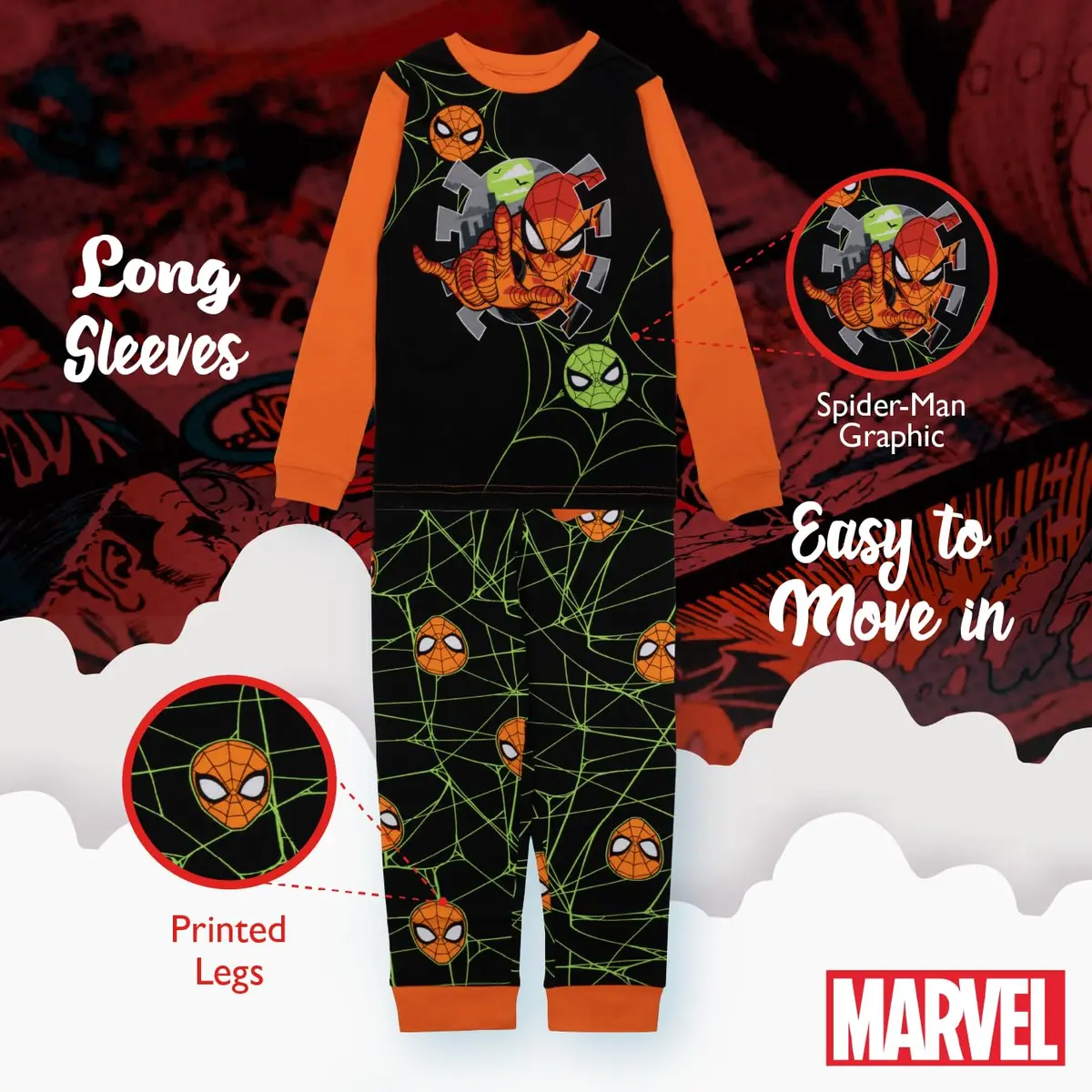 Marvel Boys' Spider-Man 2-Piece Snug-Fit Pajama Set, Size 10 | Cozy & Officially Licensed - view 5