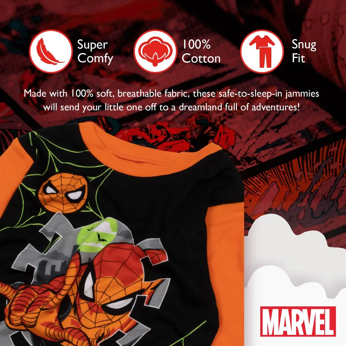 Marvel Big Boys' Spider-Man 2-Piece Snug-Fit Pajama Set, 8 | Soft Cotton, Bright Colors, Comfortable Fit - view 4