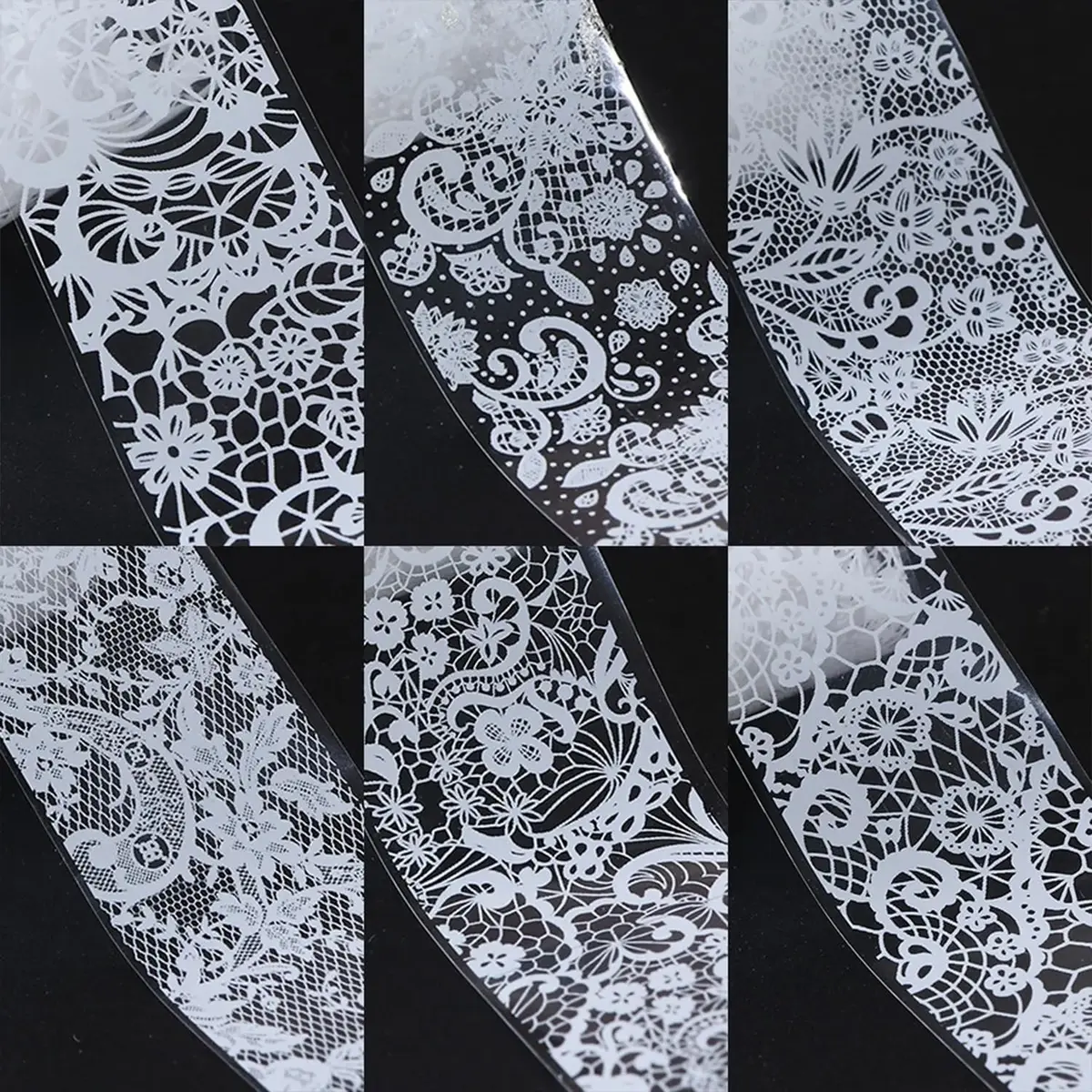 SILPECWEE 20 Rolls Lace Nail Foil White and Black Flower Nail Art Transfer Foils | Holographic Mermaid Designs for DIY Acrylic Nails - view 6