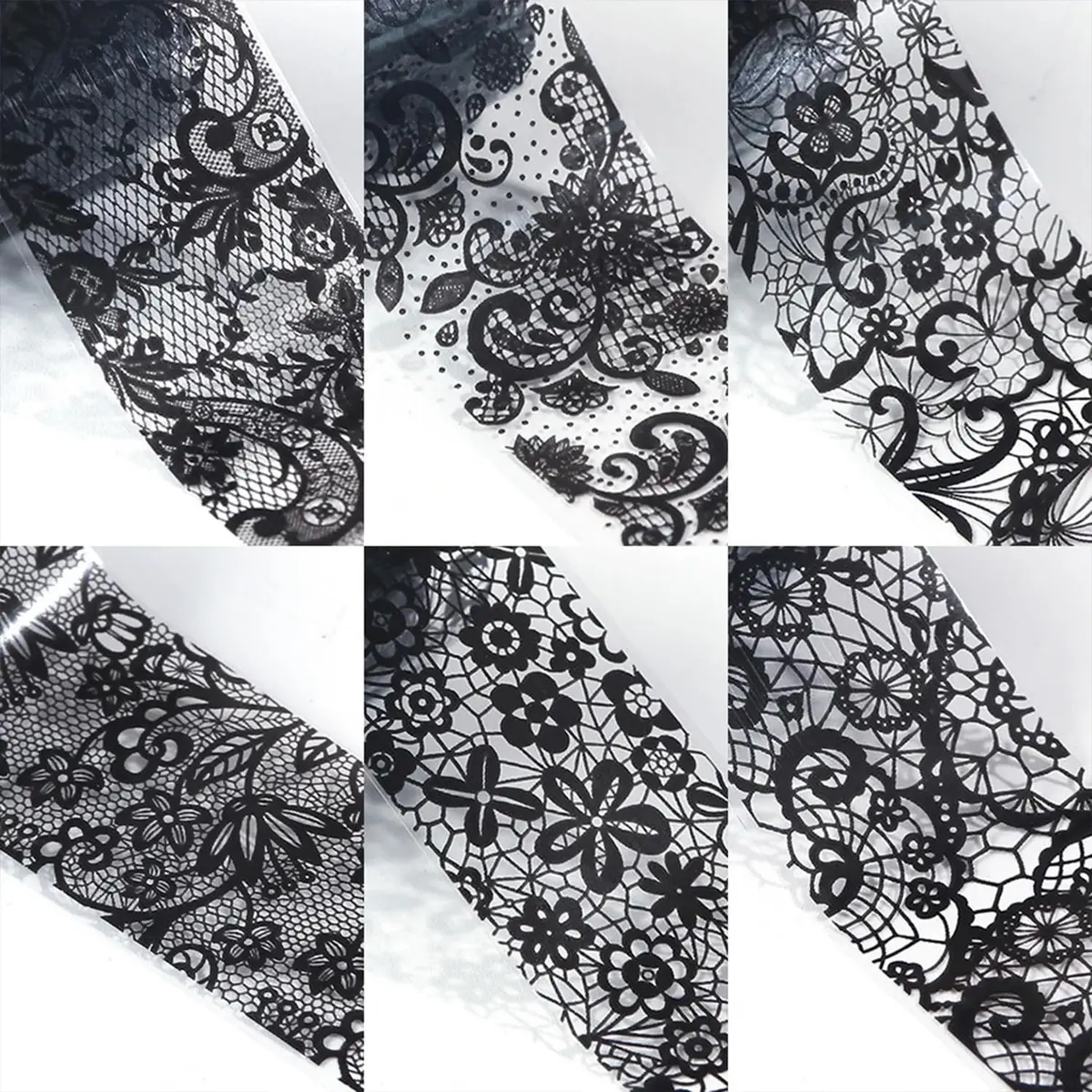 SILPECWEE 20 Rolls Lace Nail Foil White and Black Flower Nail Art Transfer Foils | Holographic Mermaid Designs for DIY Acrylic Nails - view 7