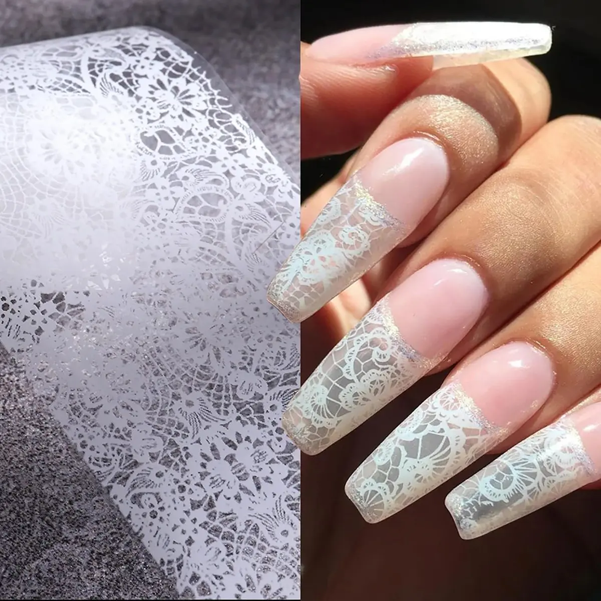 SILPECWEE 20 Rolls Lace Nail Foil White and Black Flower Nail Art Transfer Foils | Holographic Mermaid Designs for DIY Acrylic Nails - view 2