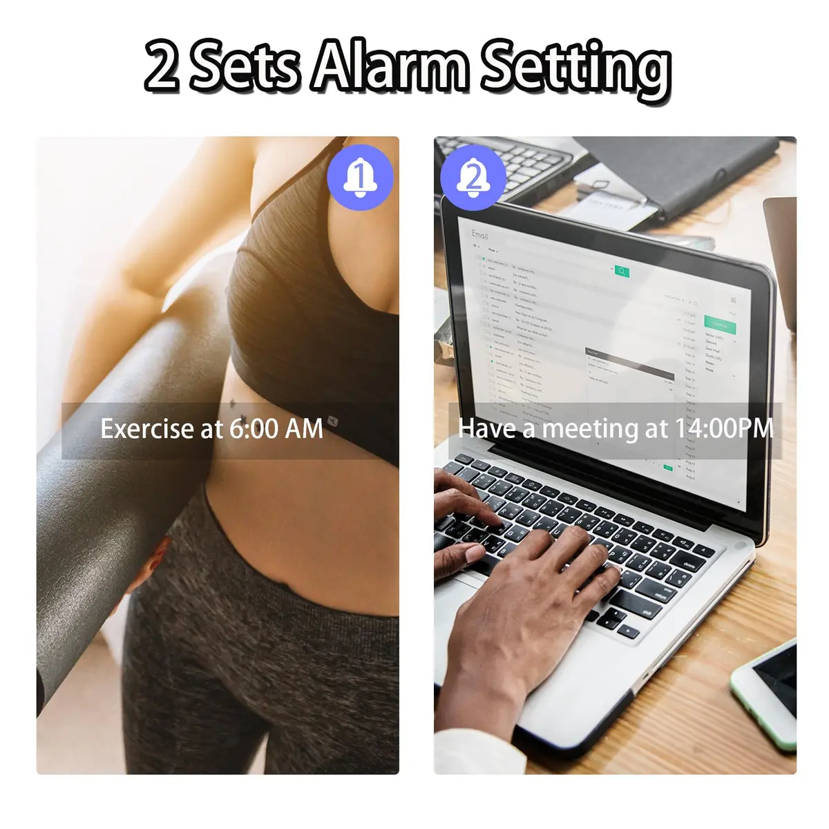 Derkiewn Digital Alarm Clock with Large Mirror LED Display, 3 Brightness Levels, 2 Alarms, Snooze, Temperature & Humidity, USB Power (G&W) - view 5