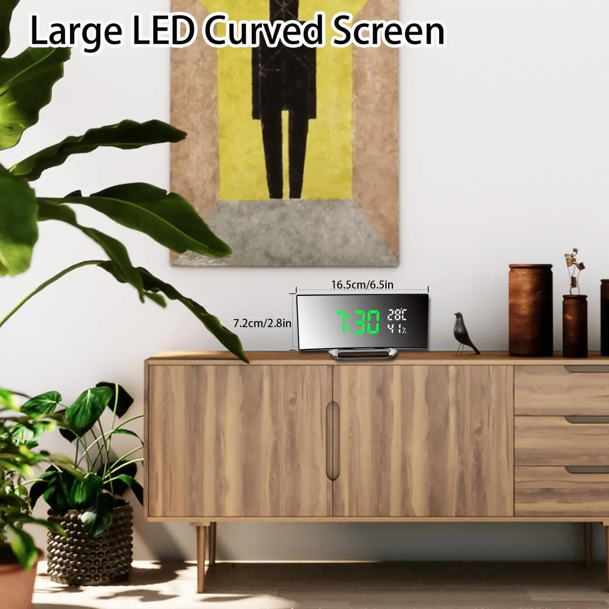 Derkiewn Digital Alarm Clock with Large Mirror LED Display, 3 Brightness Levels, 2 Alarms, Snooze, Temperature & Humidity, USB Power (G&W) - view 3