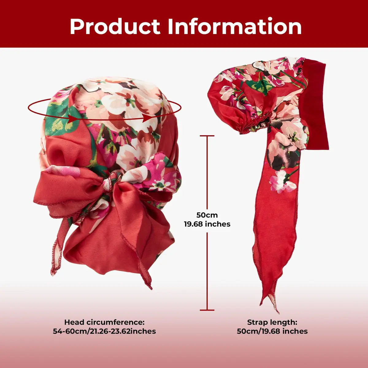 FADACHY Chemo Turban with Head Scarf for Women, Floral Red, One Size (40g) | Comfortable Headwear for Hair Loss - view 5