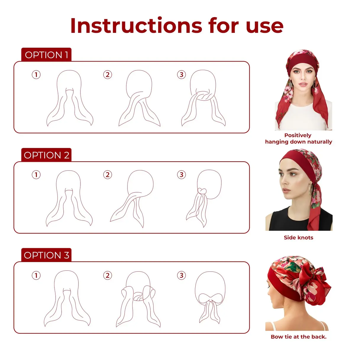 FADACHY Chemo Turban with Head Scarf for Women, Floral Red, One Size (40g) | Comfortable Headwear for Hair Loss - view 6
