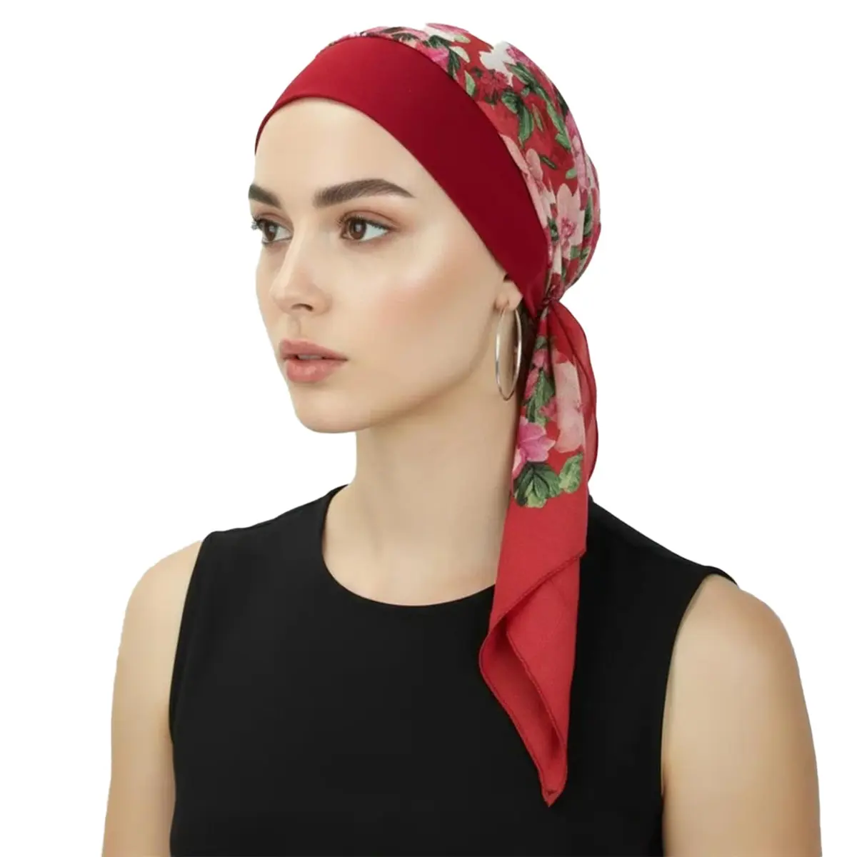 FADACHY Chemo Turban with Head Scarf for Women, Floral Red, One Size (40g) | Comfortable Headwear for Hair Loss - view 2