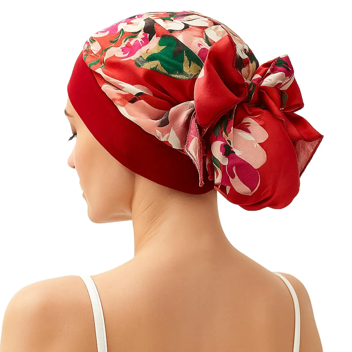 FADACHY Chemo Turban with Head Scarf for Women, Floral Red, One Size (40g) | Comfortable Headwear for Hair Loss - view 3