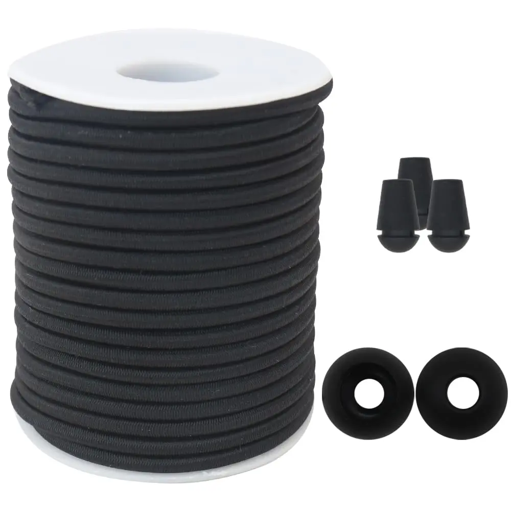 ZHFMLY Black Elastic Cord 4mm (5/32 inch) x 50ft | Heavy Duty Stretch Rope for DIY & Jewelry Making - main product image