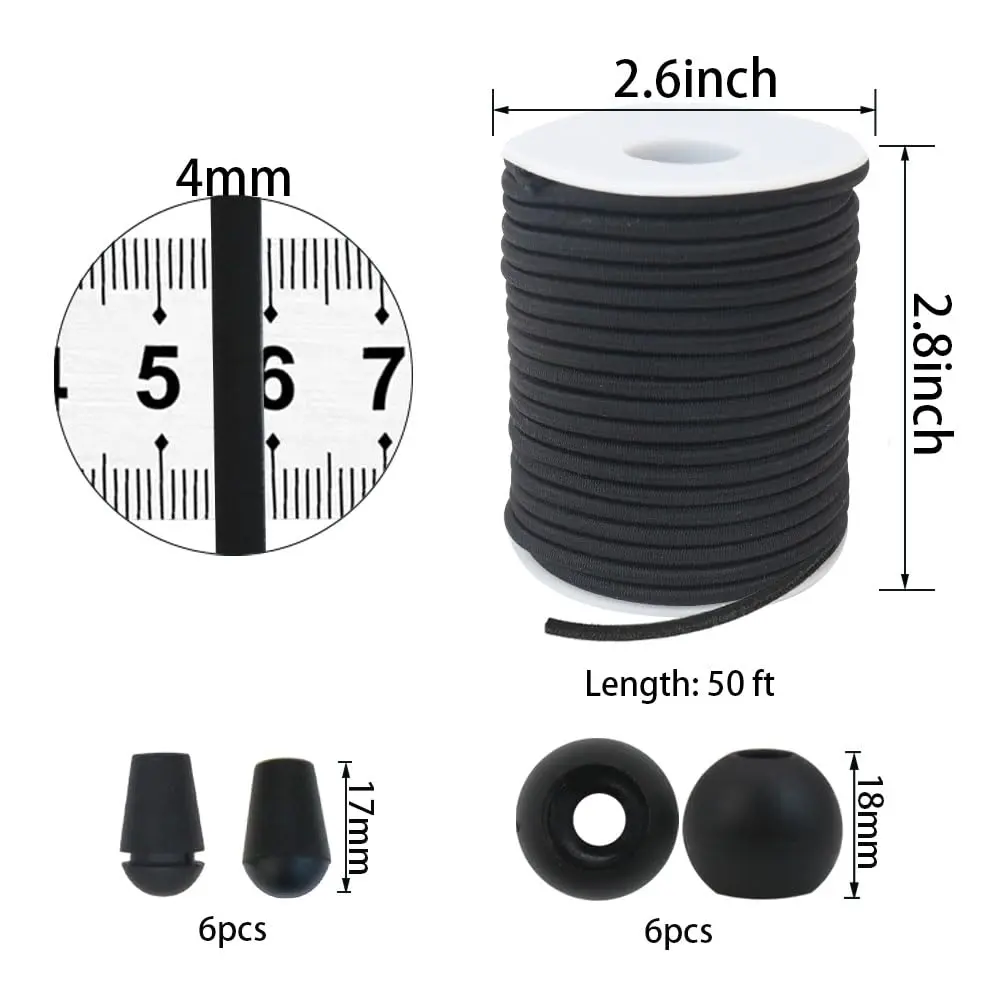 ZHFMLY Black Elastic Cord 4mm (5/32 inch) x 50ft | Heavy Duty Stretch Rope for DIY & Jewelry Making - view 2