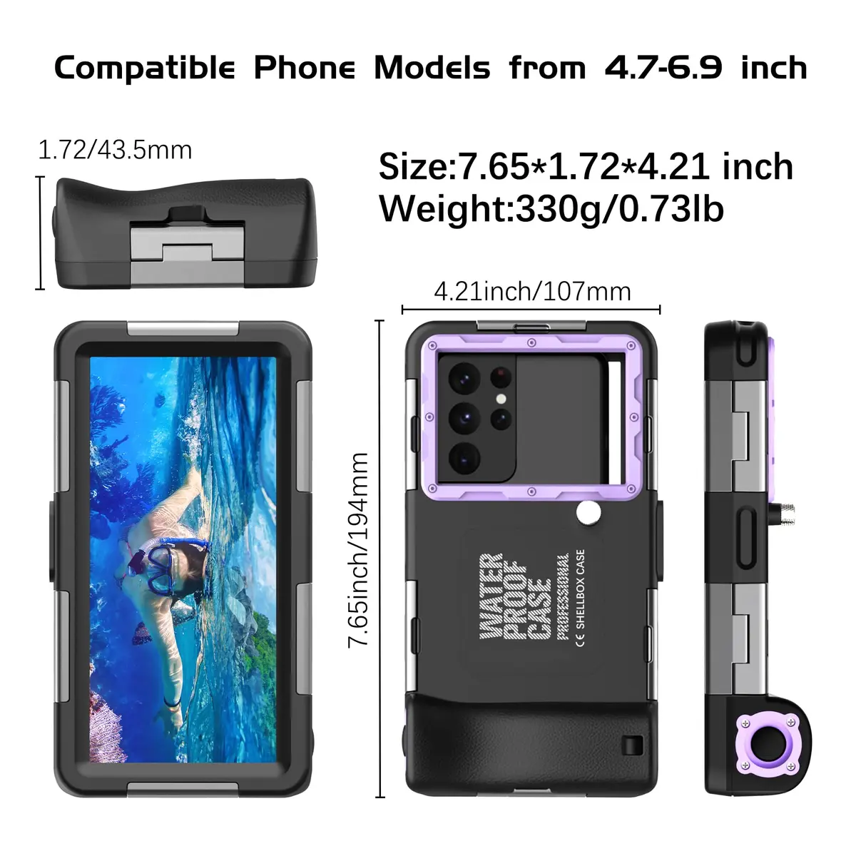ASKCFENV Universal Diving Phone Case Waterproof IP68 with Lanyard for iPhone Samsung 4.7‑6.9 inch - view 9