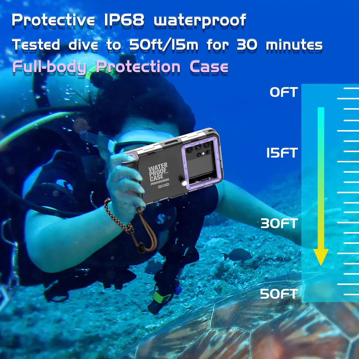 ASKCFENV Universal Diving Phone Case Waterproof IP68 with Lanyard for iPhone Samsung 4.7‑6.9 inch - view 2