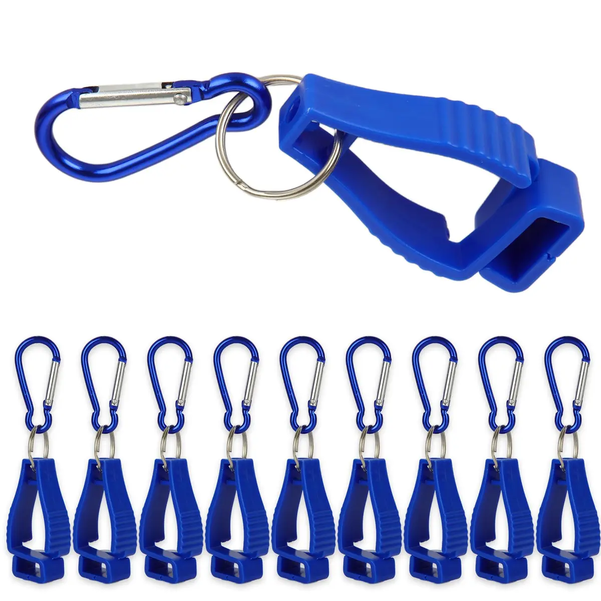 FVIEXE Blue 20PCS Glove Clips for Work | Heavy Duty Plastic & Metal Carabiner - main product image