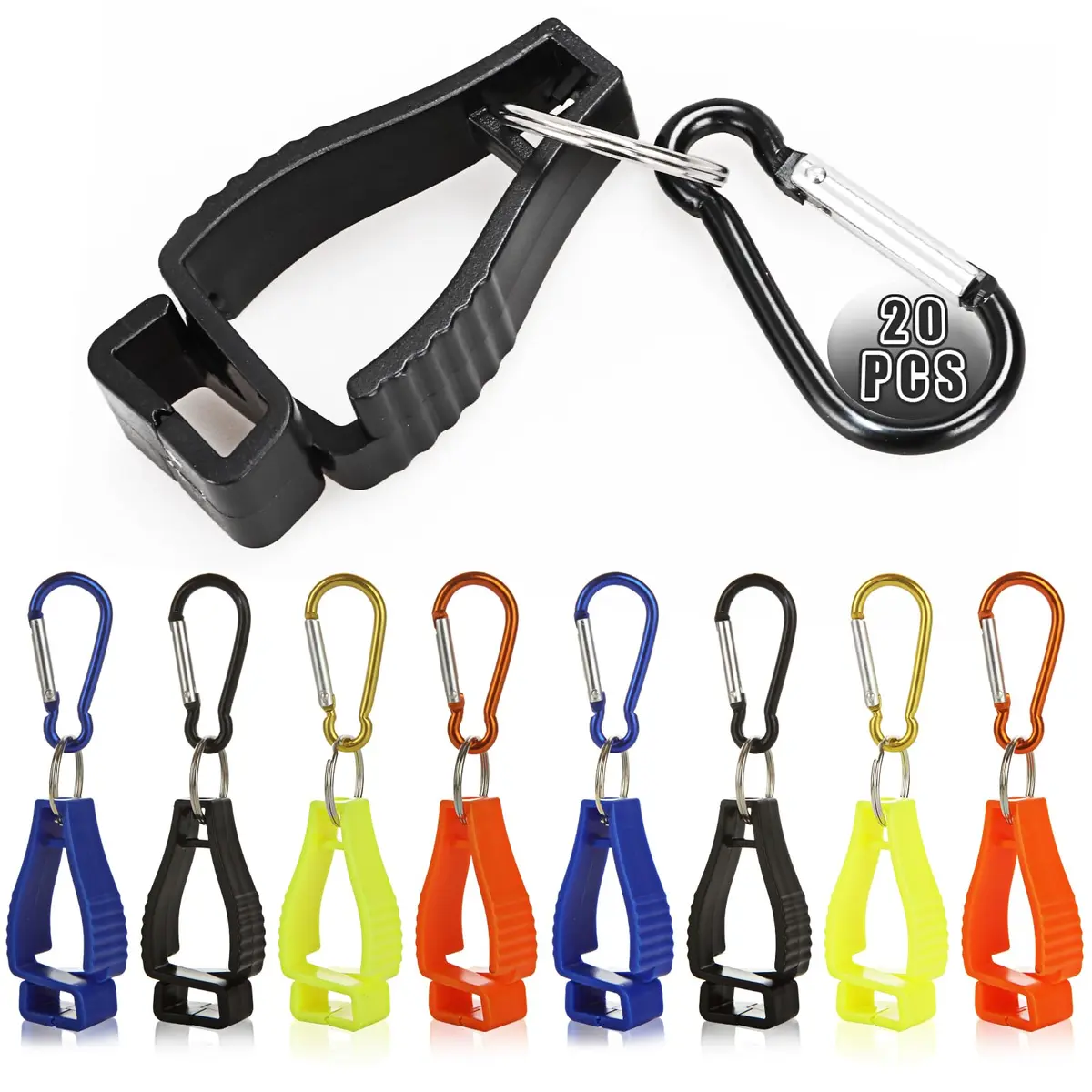 FVIEXE 20PCS Work Glove Clips with Metal Carabiner & Plastic Grip | 4 Colors - main product image